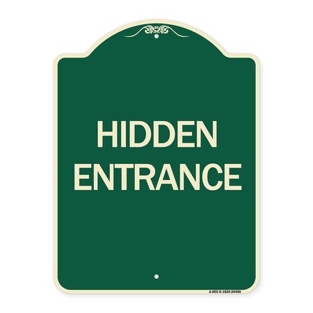 Signmission Designer Series Hidden Entrance, Green & Tan Heavy-Gauge Aluminum Sign, 24" x 18", G-1824-24456 A-DES-G-1824-24456